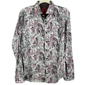 Au Noir Cotton Blend Pink Black Paisley Button Down Medium Men's Shirt